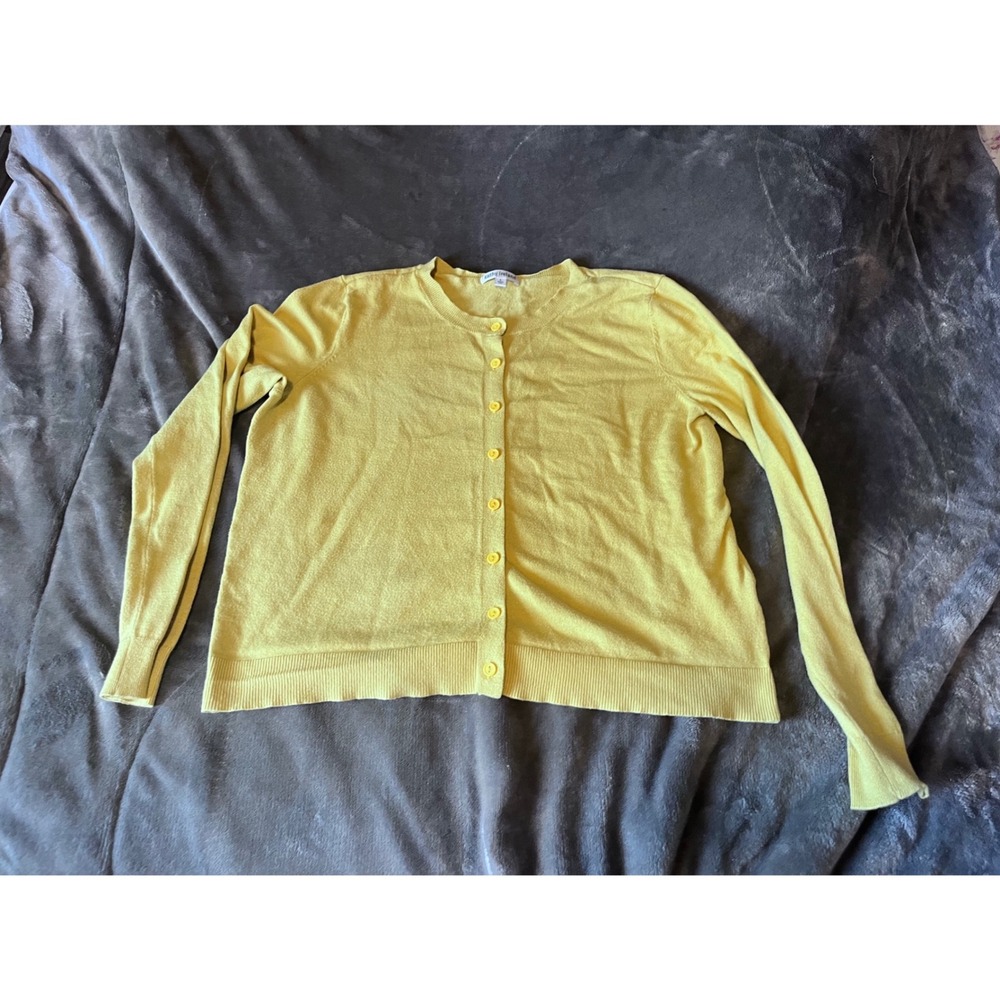 Kathy Ireland Womens Yellow Long Sleeve Button Front Cardigan Sweater Size L